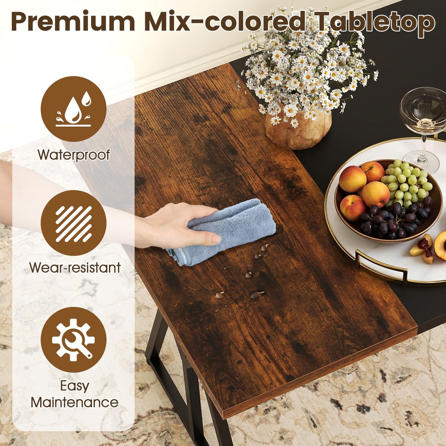 Dining Table and Stool Set with Bench for 4-6, 138cm Industrial Kitchen Table