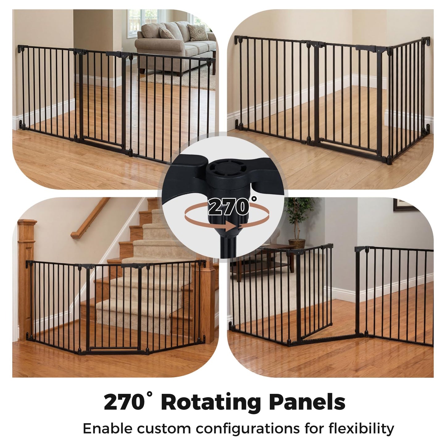 3 Panel Foldable Pet Gate, Pressure Baby Gate with One-hand Opening