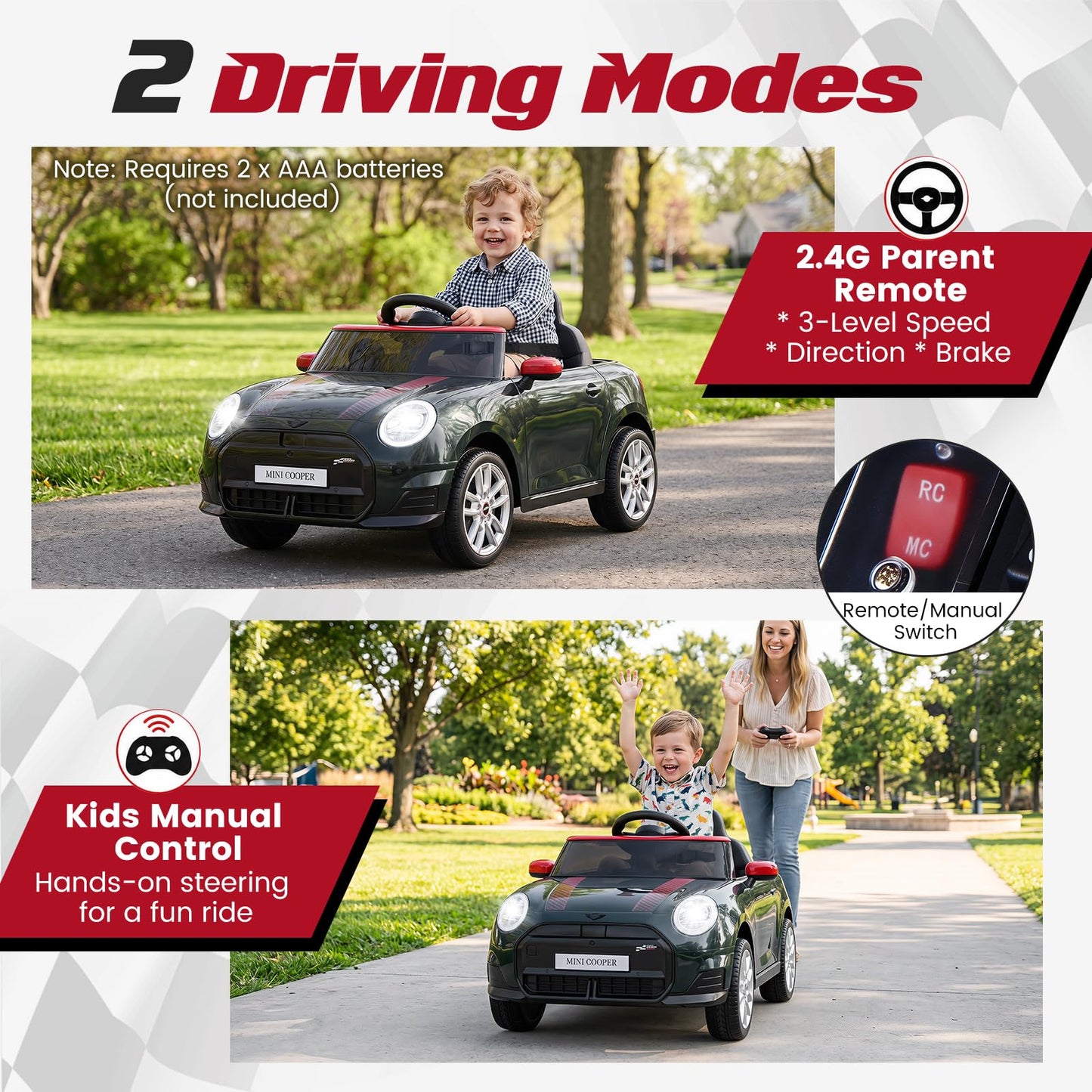 12V Kids Ride on Car with Remote Control, Horn, Music