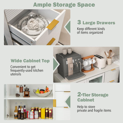Modern Sideboard Storage Cabinet with 2 Glass Doors and 3 Drawers