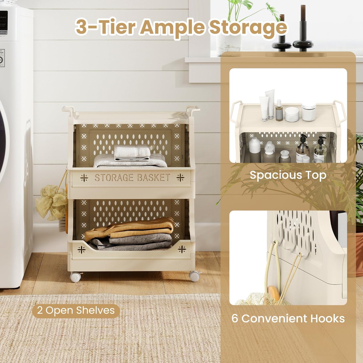 3/4/5/6 Tier Rolling Laundry Basket with Wheels and Handles for Laundry Room