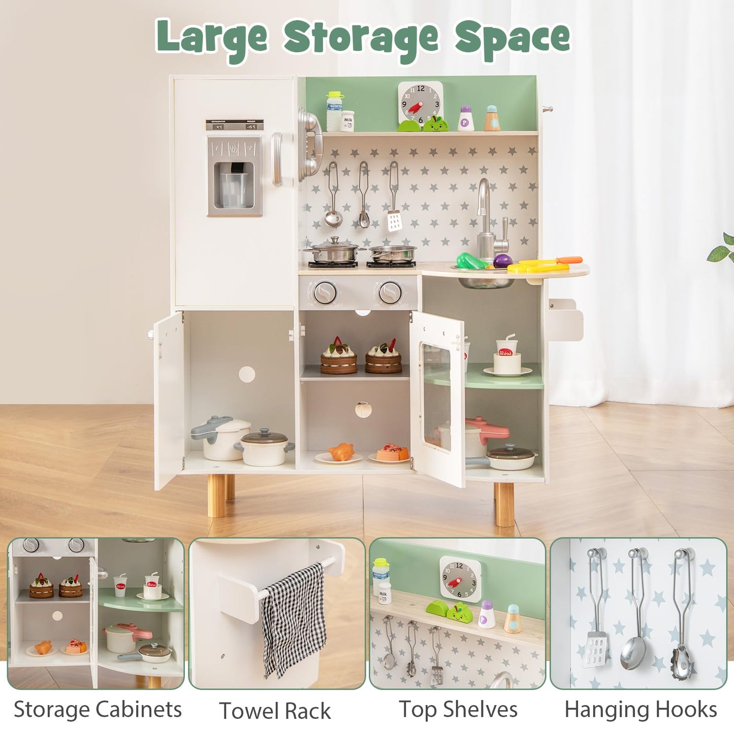 Kids Pretend Kitchen Playset with Stove and Ice Maker
