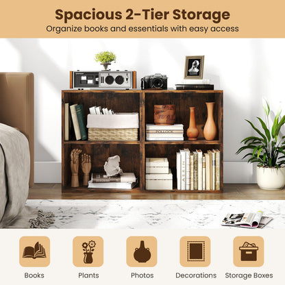 2-Cube Bookcase Floor Standing Open Bookshelf with 5-Position Adjustable Shelf