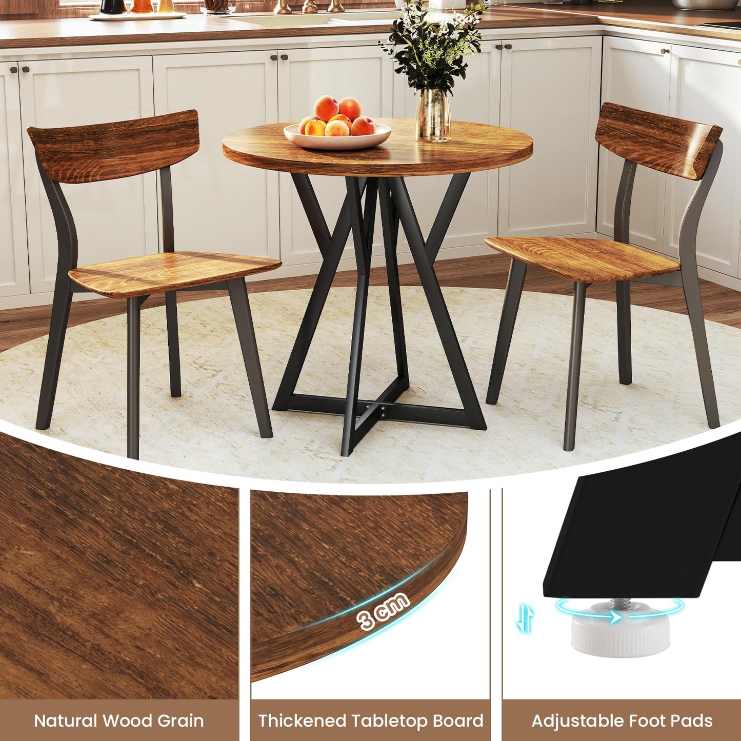 80cm Round Dining Table with Metal Pedestal Base and Adjustable Foot Pads