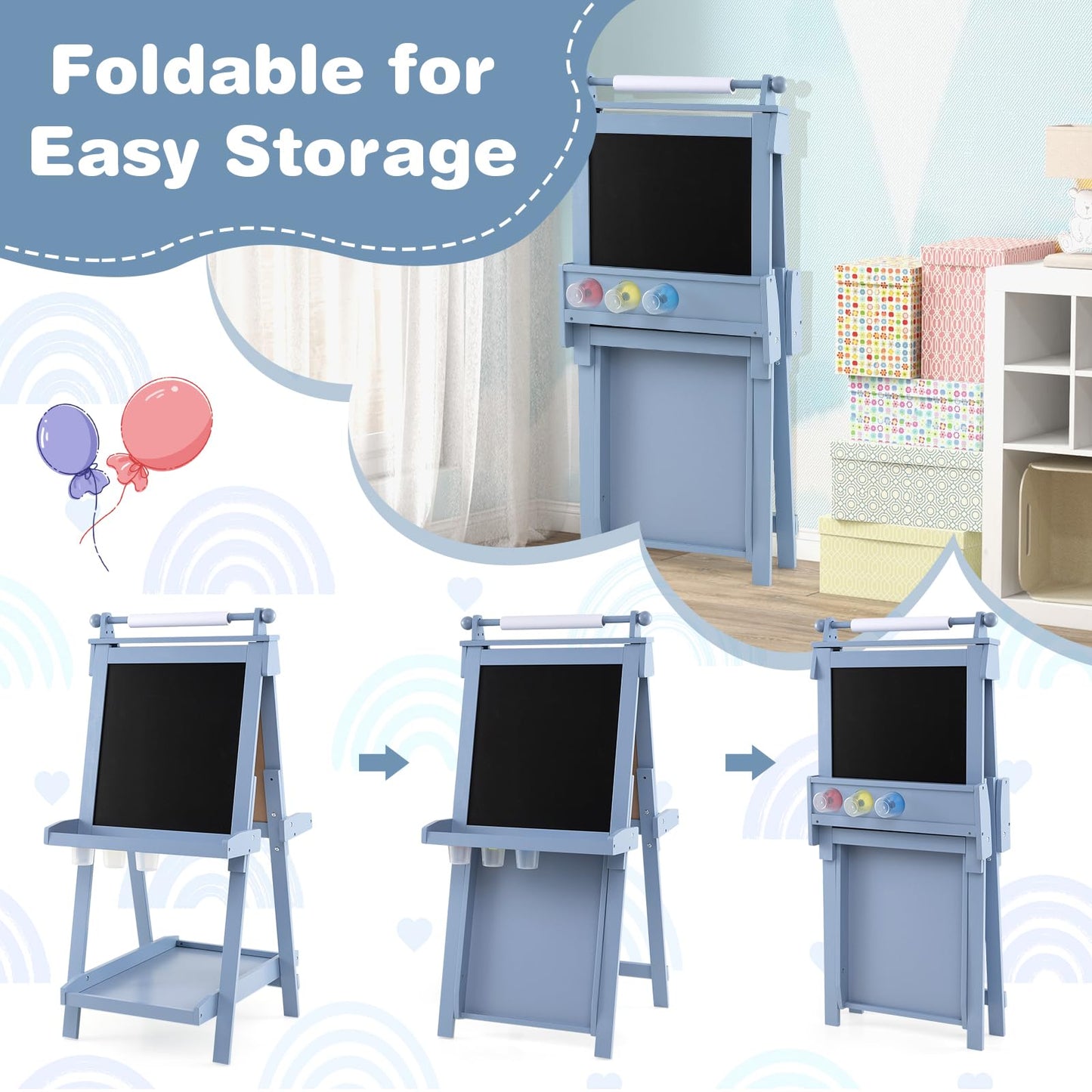 Kids Wooden Art Easel Double-Sided Height Adjustable Children Easel