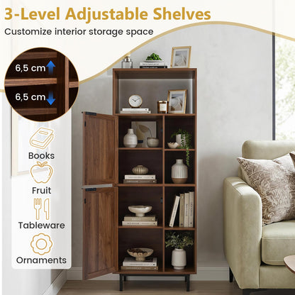 120 cm Storage Cabinet with 2 Rattan Doors & 5 Compartments