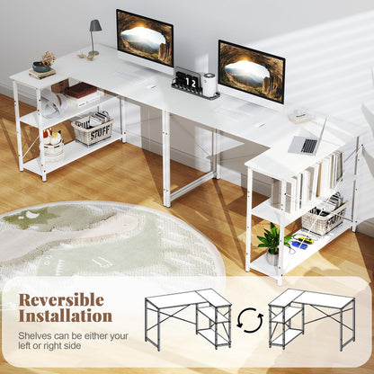 L-shaped Computer Desk Reversible Corner Desk with Adjustable Shelf