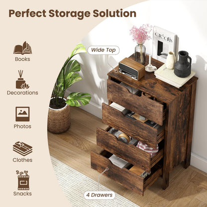 4-Drawer Wooden Tall Utility Storage Dresser with Anti-Toppling Kits for Bedroom