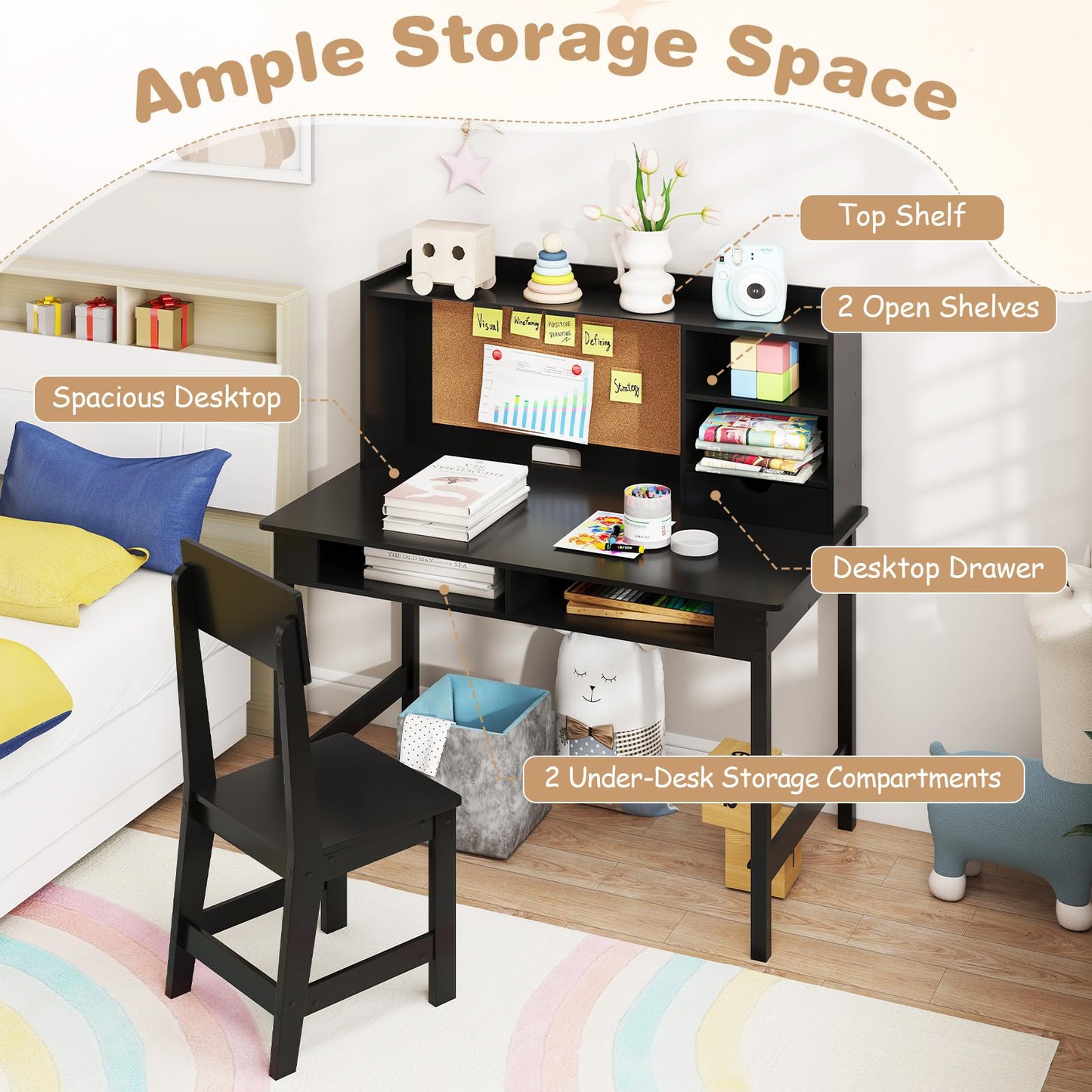 Kids Study Desk and Chair Set Wooden Students Writing Table