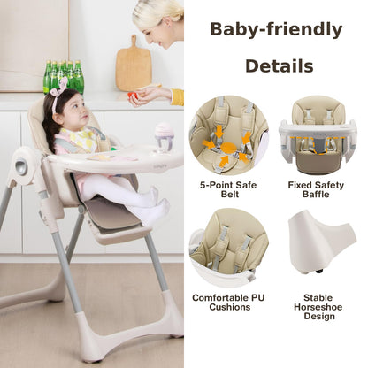 Baby High Chair Foldable Infant Dining Chair with Wheels
