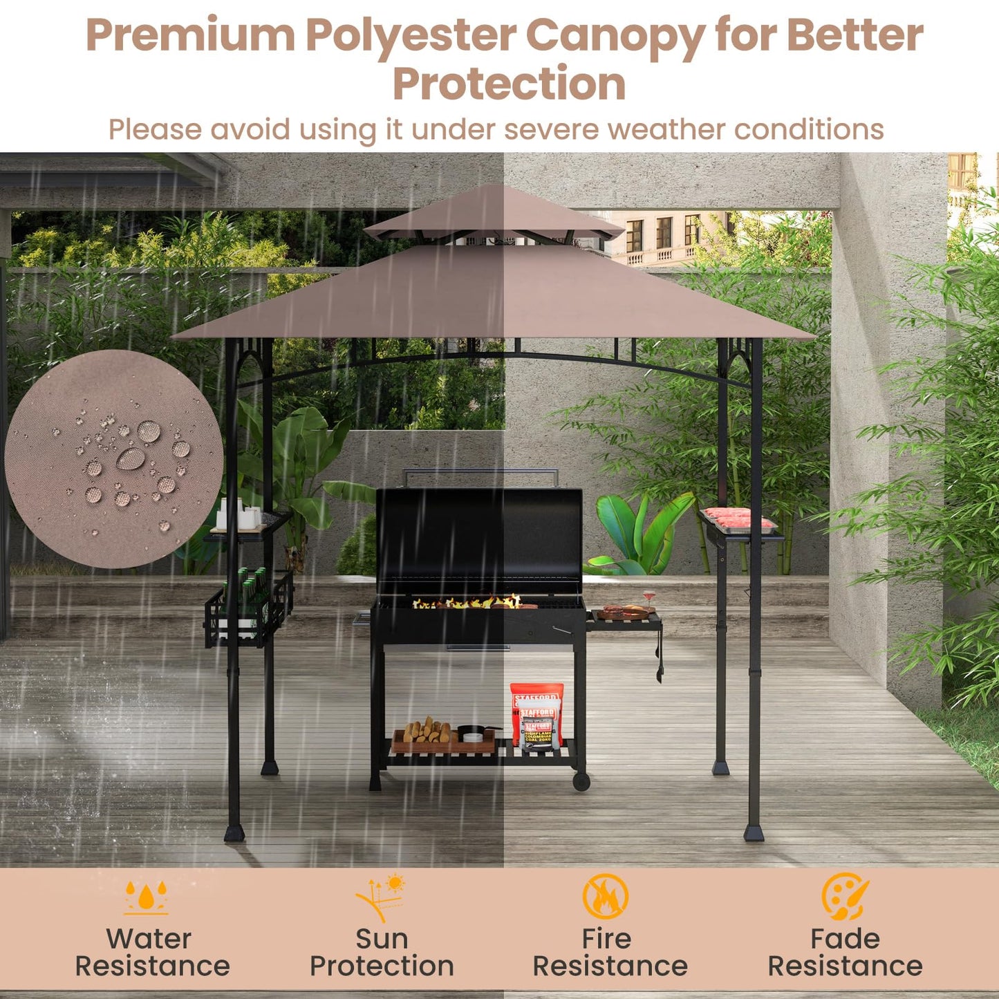 Fire Resistant Waterproof Outdoor BBQ Shelter with 2 Side Shelves