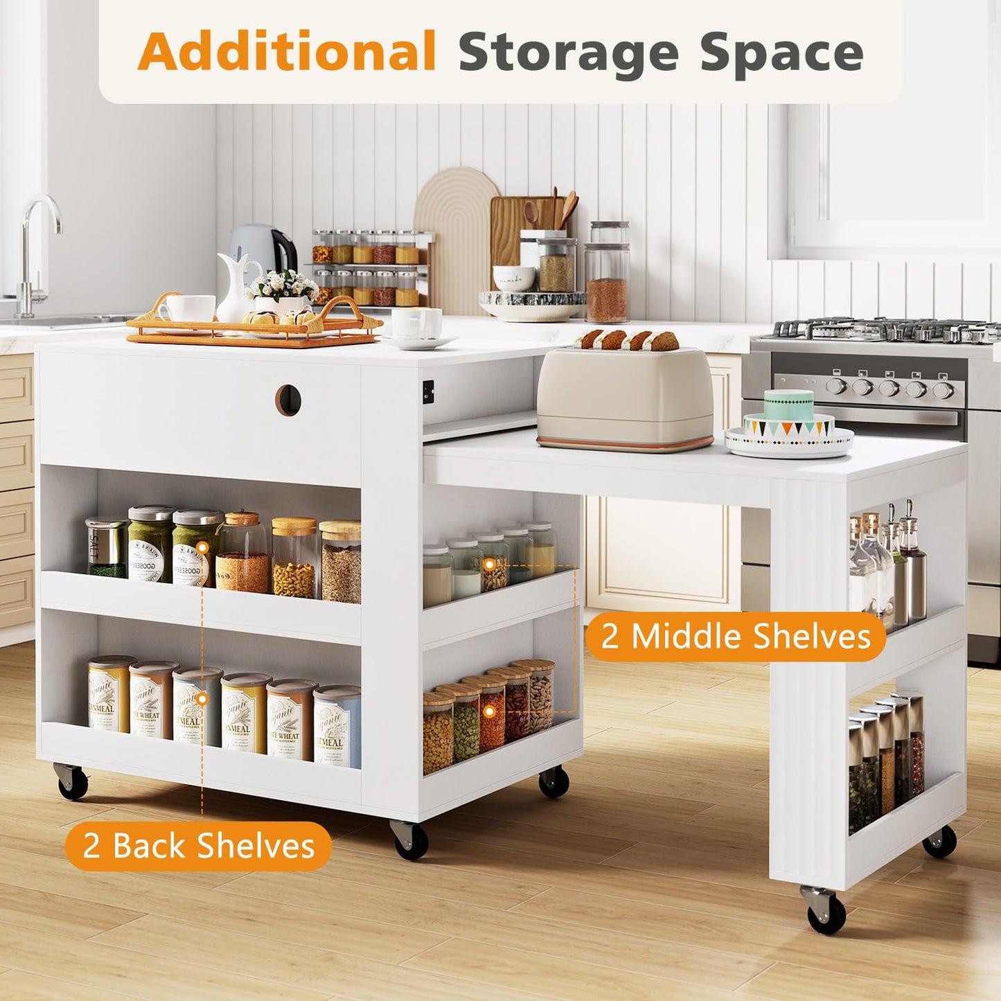 180cm Kitchen Island on Wheels with Extendable Table & Power Outlet