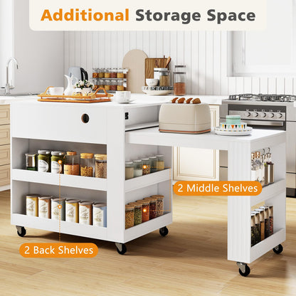 180cm Kitchen Island on Wheels with Extendable Table & Power Outlet