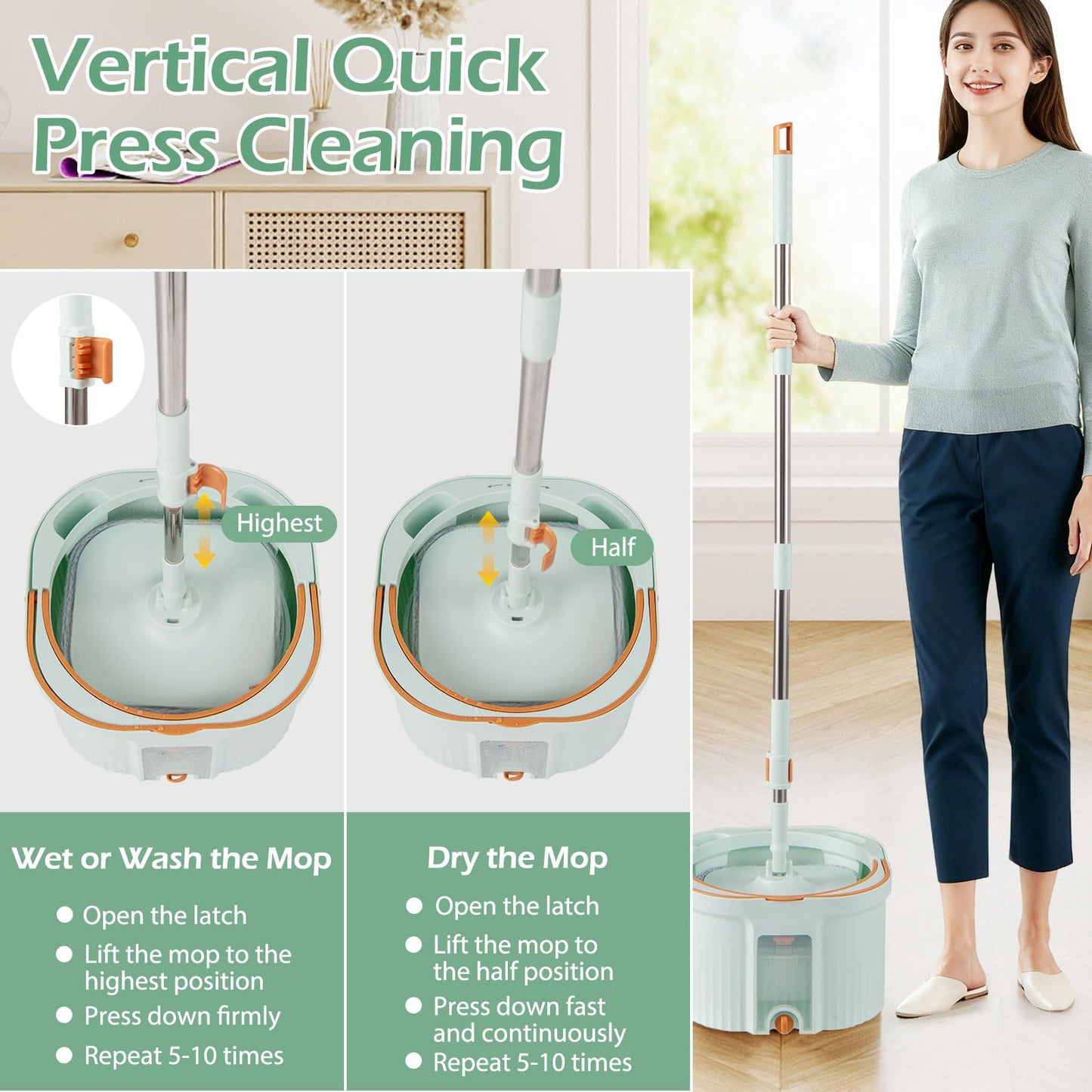 Spin Mop and Bucket Set Separation Dirty and Clean Water System