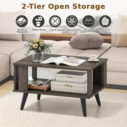 Wooden Industrial Coffee Table with Storage Shelf for Home Office