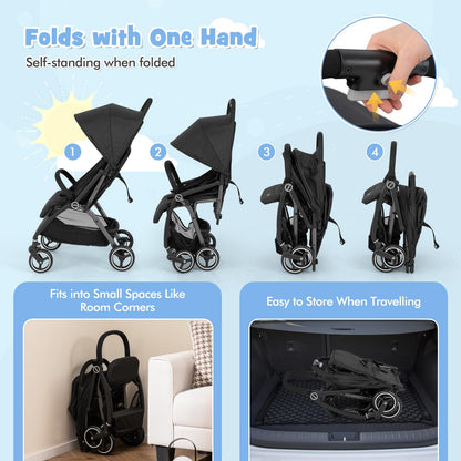 One Hand Foldable Toddler Stroller with Adjustable Backrest & Canopy