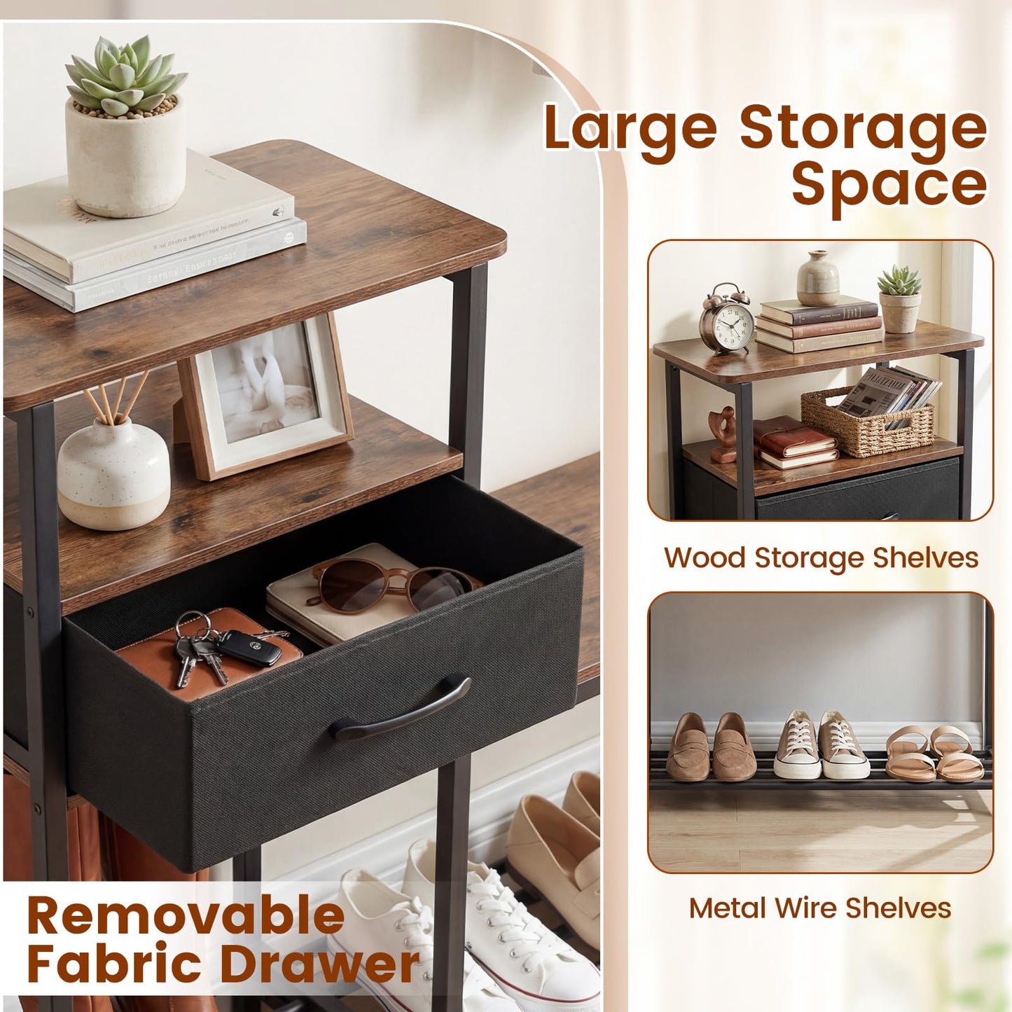 3-Tier Shoe Rack Bench, Industrial Shoe Storage Organiser with Seat
