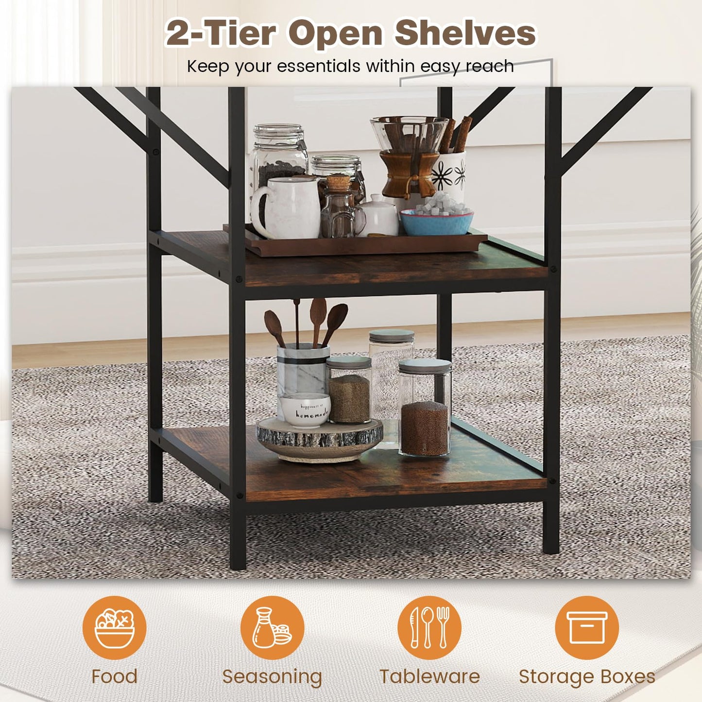 Dining Table for 4-6 Rectangular Dining Table with 2 Open Storage Shelves