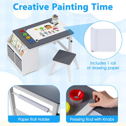 Kids Art Table and Stool Set, Toddler Craft Desk