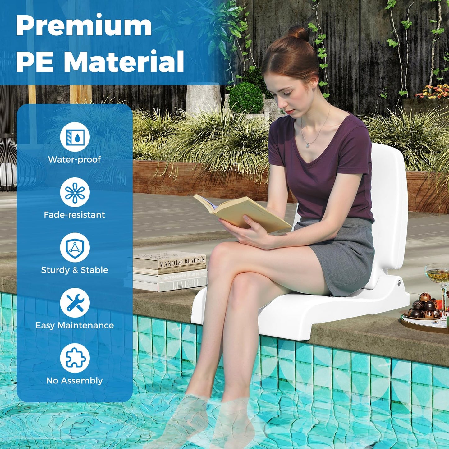Poolside Chairs with Handle and Back Support for Edge of Pool