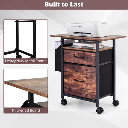 Mobile File Cabinet with 2 Drawers, Rolling Printer Stand with Extended Tabletop
