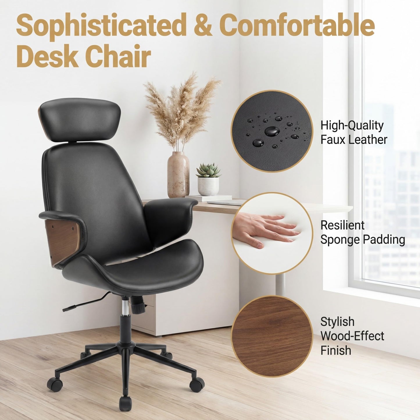 Ergonomic Office Chair, Mid Century Modern Home Desk Chair