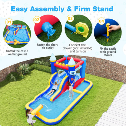 Inflatable Water Park with Basketball Hoop and Splashing Pool