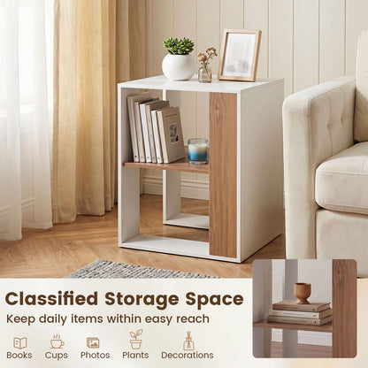 Sofa Side Table, 2-Tier Square End Table with Storage Shelf