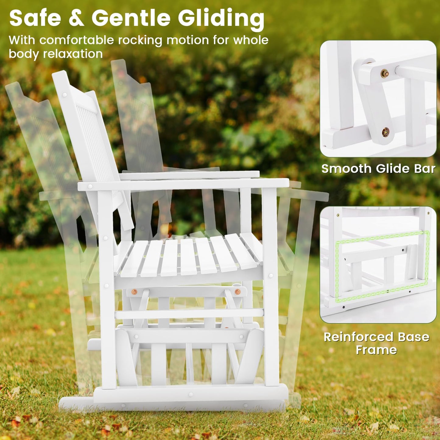 2 Seats Outdoor Glider Bench with Armrests and Slatted Seat