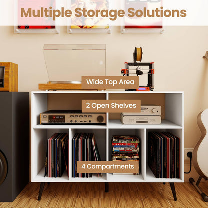 Record Player Stand with Charging Station and Storage Shelves