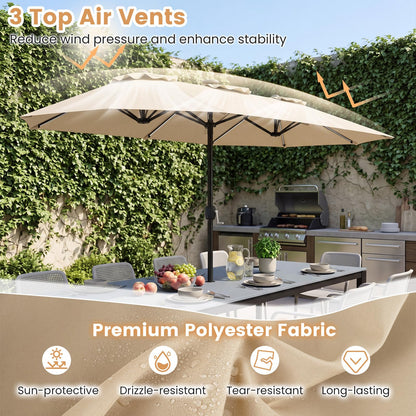 12 Heavy-Duty Ribs Extra Large Sun Umbrella with Lights & Crank Handle