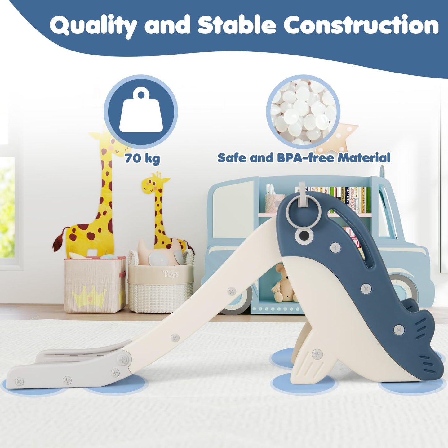 4-in-1 Toddler Slide with Basketball Hoop and Space-saving Folding Design