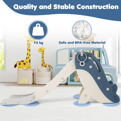4-in-1 Toddler Slide with Basketball Hoop and Space-saving Folding Design