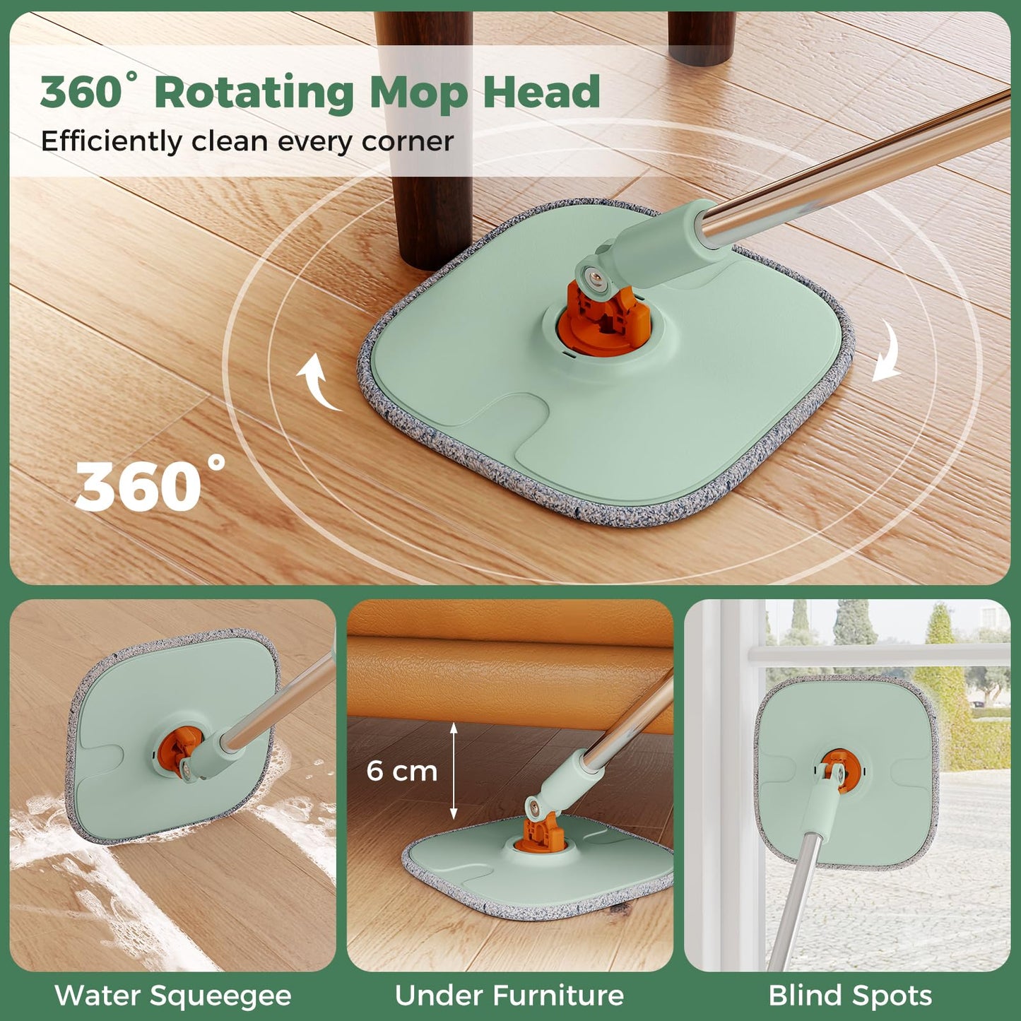 Flat Floor Mop and Bucket System with Washable Microfiber Pads