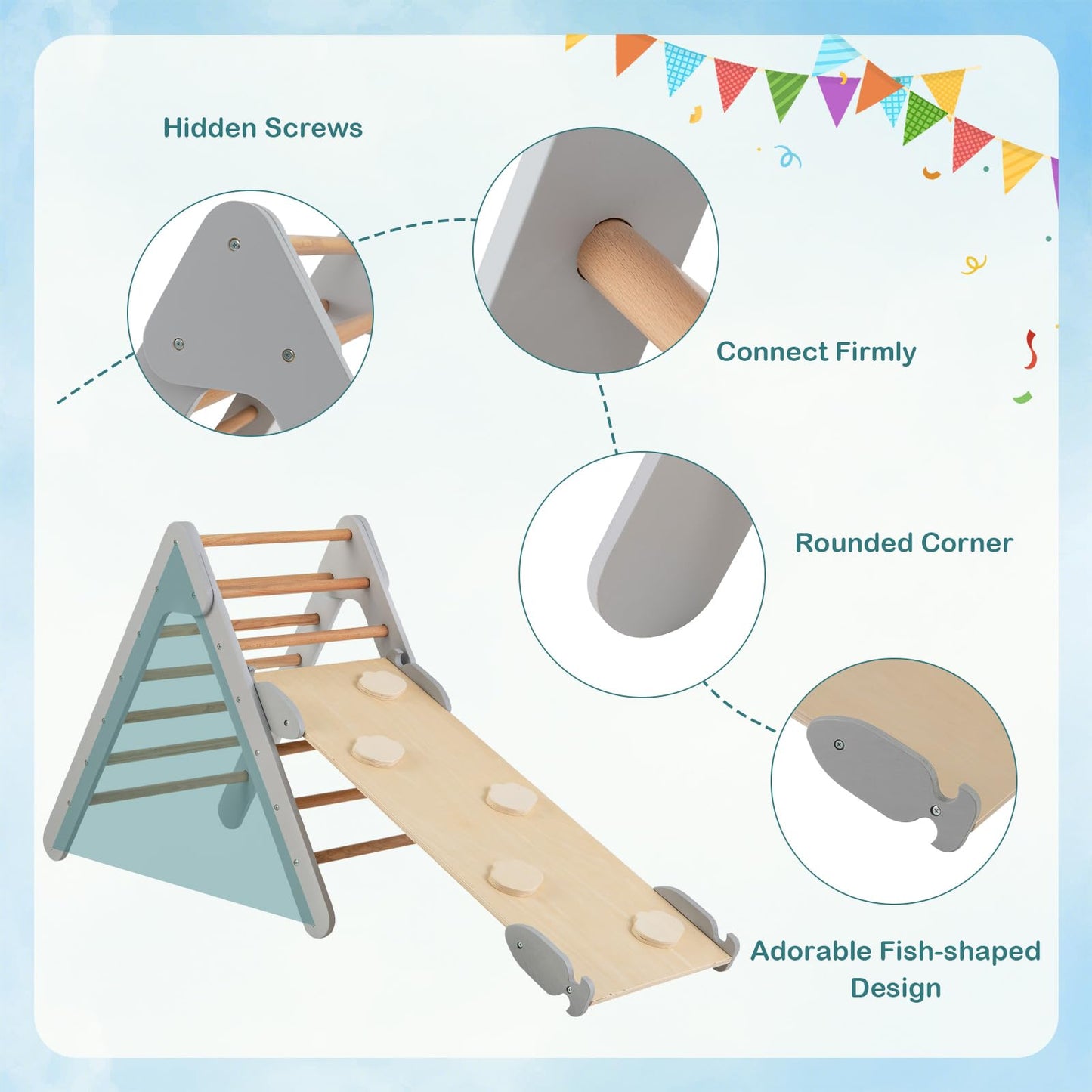 Giantex  Toddler Climbing Frame Kids Wooden Montessori Triangle Climber with Double Sided Ramp