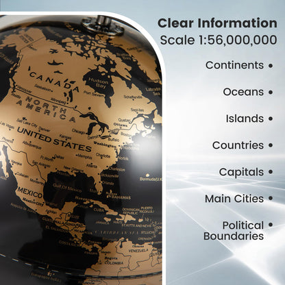 23CM Metallic Black World Globe with Metal Stand