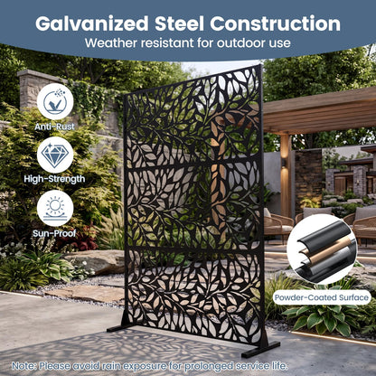 Decorative Garden Privacy Screen with Stand, 183x121cm Freestanding Metal Outdoor Divider