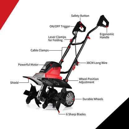 GiantexUK1200W/1500W Electric Tiller Lawn Soil Scarifier with 4/6 Tiller Blades