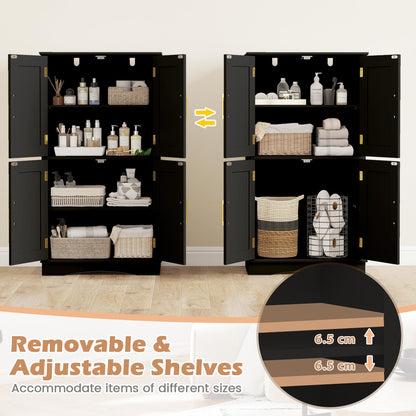 Bathroom Floor Storage Cabinet with 4 Doors and 2 Adjustable Shelves