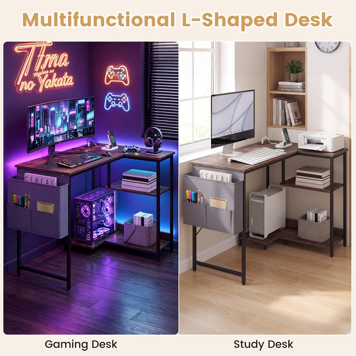 L Shaped Computer Desk, 101 cm Corner Table with Storage