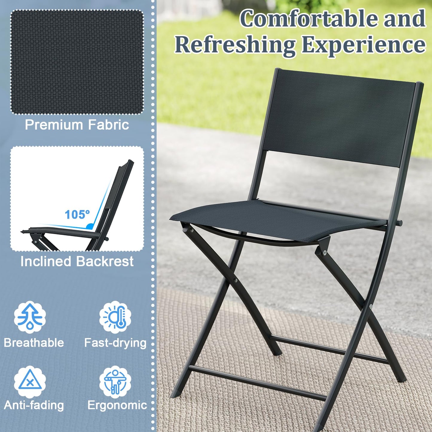 Folding Patio Bistro Set, 3 Piece Garden Furniture Set