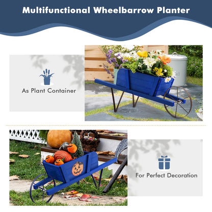 Wooden Wagon Planter Stand Wheelbarrow Flower Cart Garden Decoration