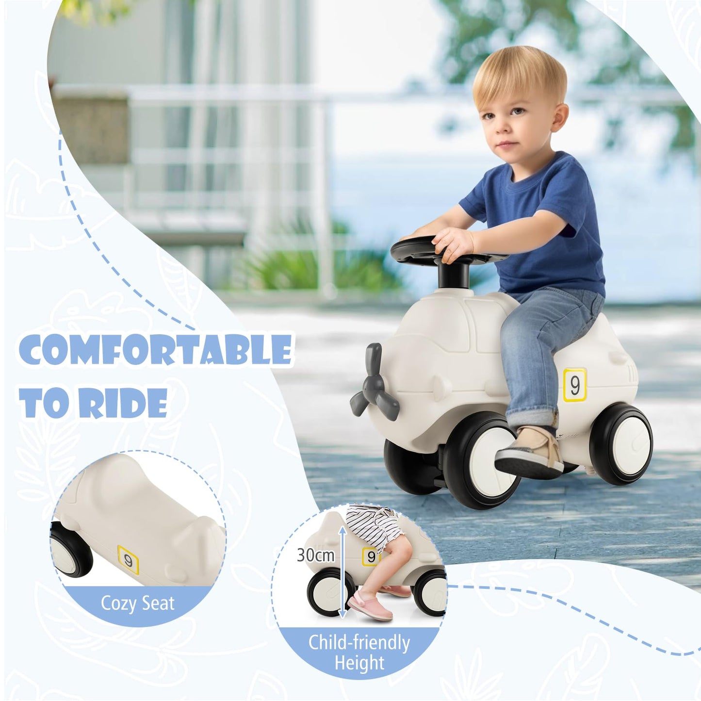 Kids Plane Ride On Toy Car with Cute Propeller and Flexible Steering Wheel