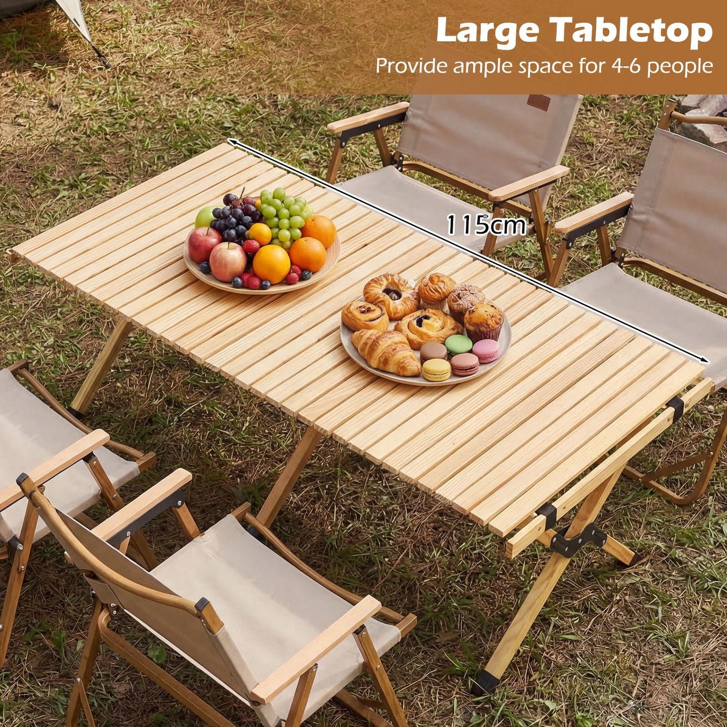 Folding Picnic Table, 4FT Roll Up Camping Table with Storage Bag for 4-6 People