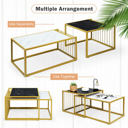 Modern Coffee Nesting Table Set Waterproof Faux Marble