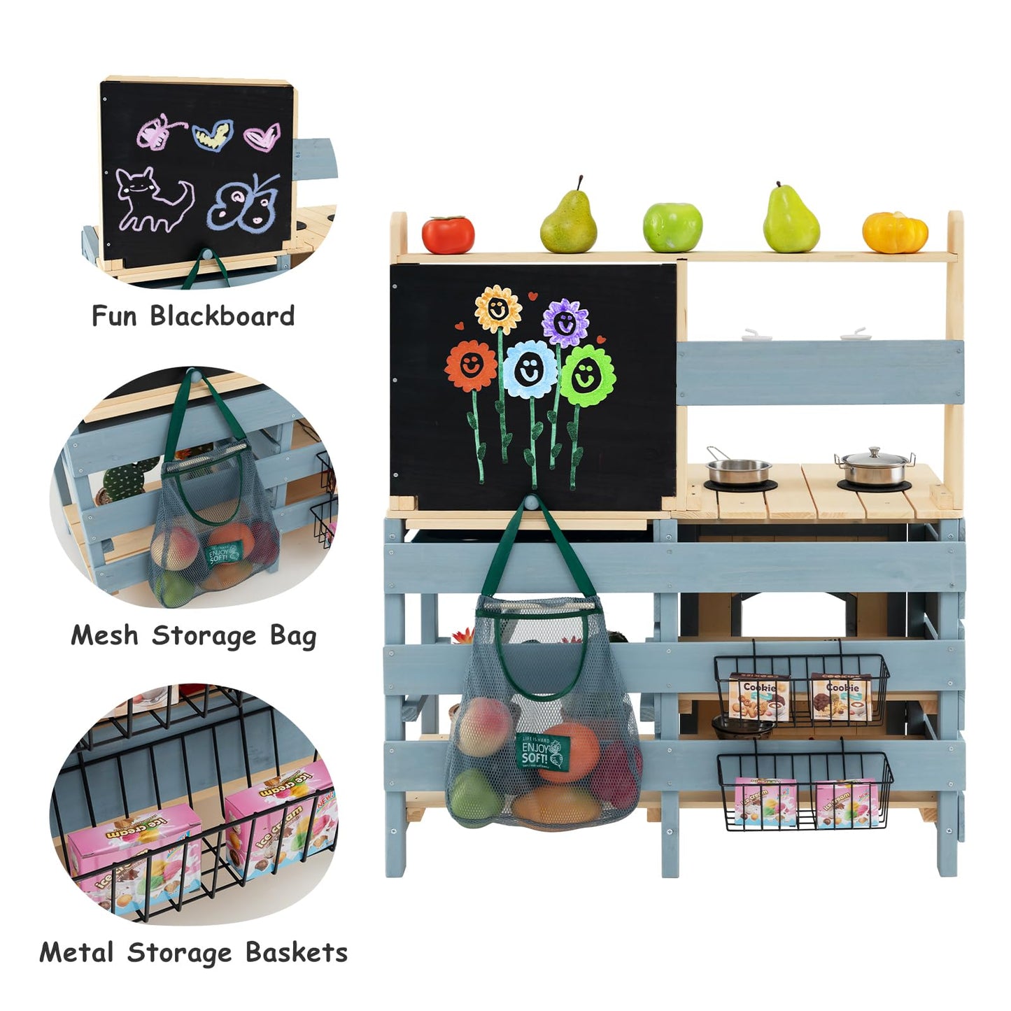 2 In 1 Outdoor Mud Kitchen with Metal Baskets and Storage Bag