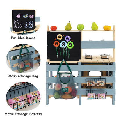 2 In 1 Outdoor Mud Kitchen with Metal Baskets and Storage Bag