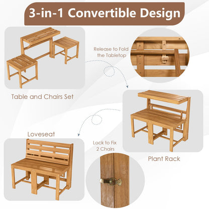 3-in-1 Convertible Patio Dining Set, Transforming Outdoor Bench Loveseat