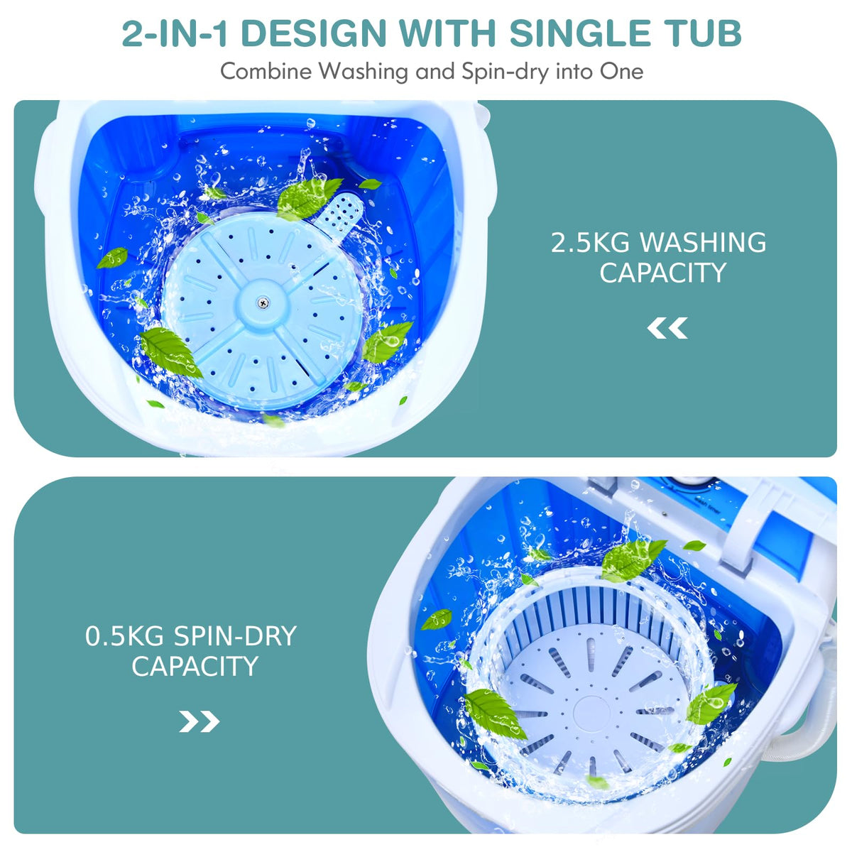 GiantexUK 2-in-1 Mini Washing Machine, Single Tub Washer and Spin Dryer