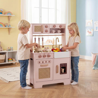 Kids Play Kitchen, Wooden Toy Kitchen with Stoves